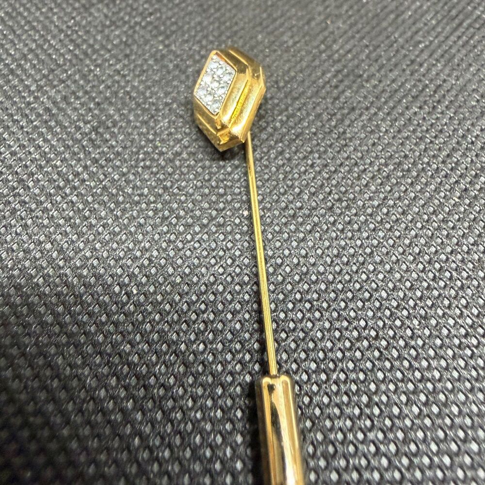 VTG Avon Gold Tone Diamond Shape Rhinestone Stick Pin Brooch Lapel Hat 1980s